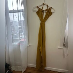 Elegant Mustard Halter Maxi Dress